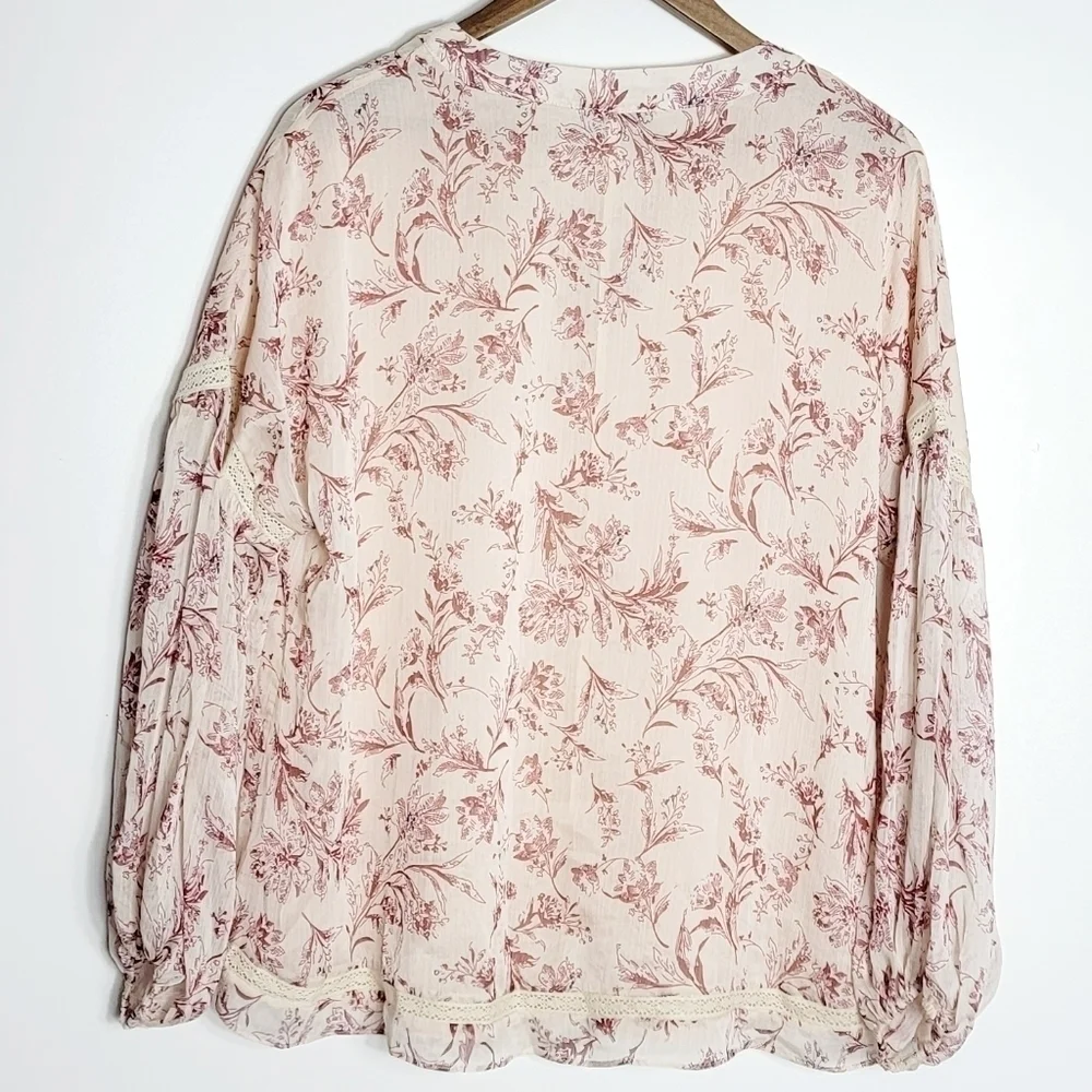 Miss Me Floral Boho Tie Women's Pullover Long Sleeves Women's Blouse Size M - Picture 6 of 7